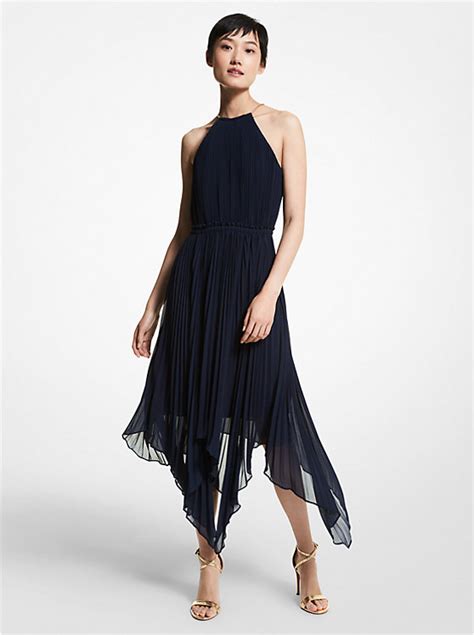 michael kors georgette high low hem|Pleated Georgette Halter Dress .